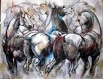 "Les virtuoses", acrylique, fusain et pierre noire sur toile, 150 x 120 cm