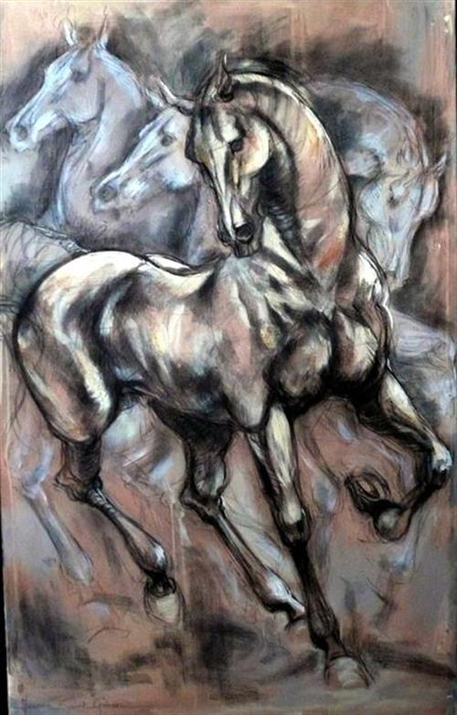 "A coeur battant II", acrylique et pierre noire sur toile, 73 x 110 cm