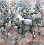 Détail de l'un de mes grands formats "Entre la Terre et le Ciel", tryptique de 300 x 150 cm